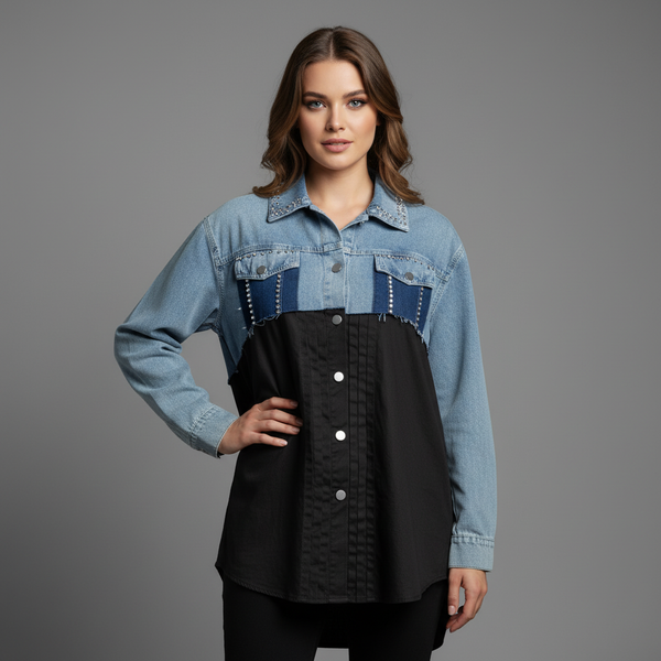 Black With Blue Denim Shirt