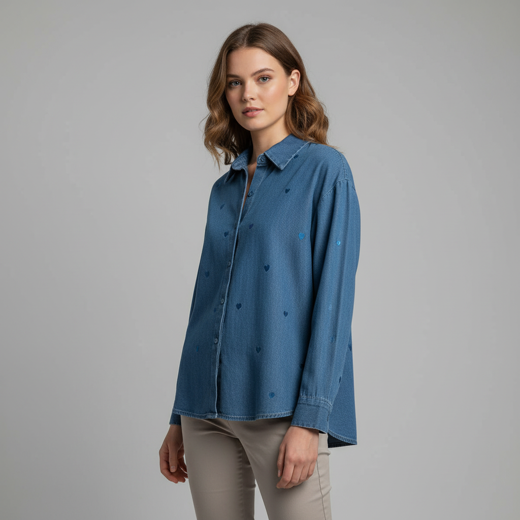 Little Love Sign Blue Denim Shirt