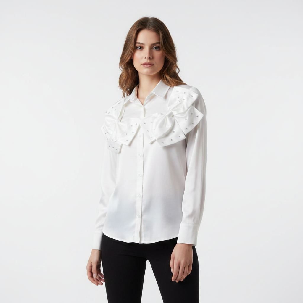 White Shirt Butterfly Design Shirt