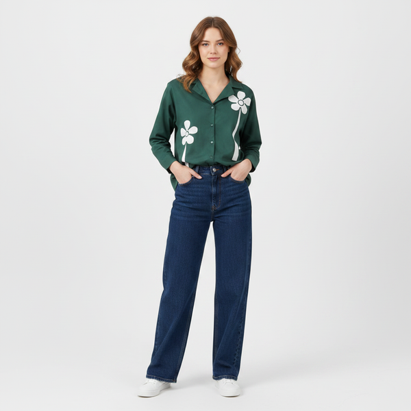 Daisy Bloom Printed Forest Green Shirt