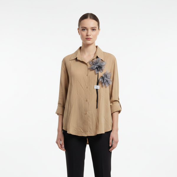 Light Brown Flower Design Shirt
