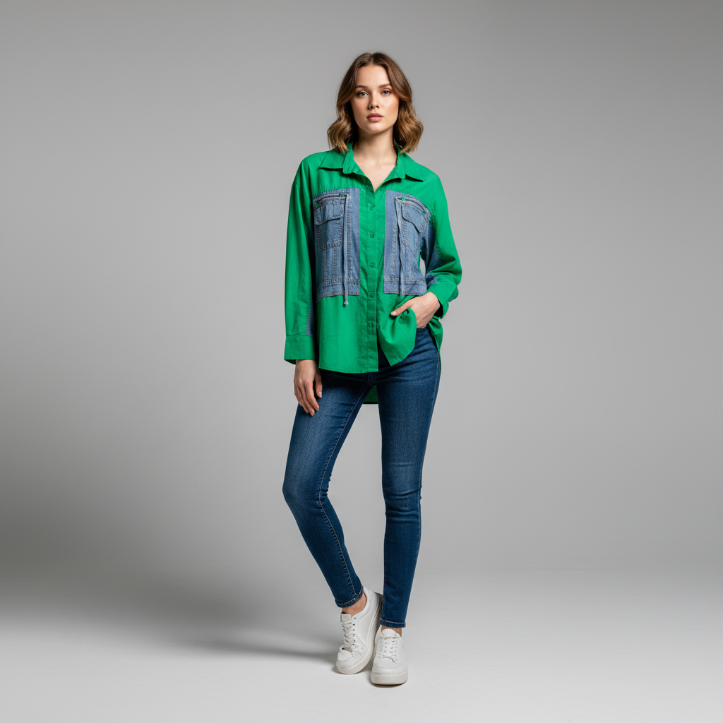Stylish Green Denim Shirt