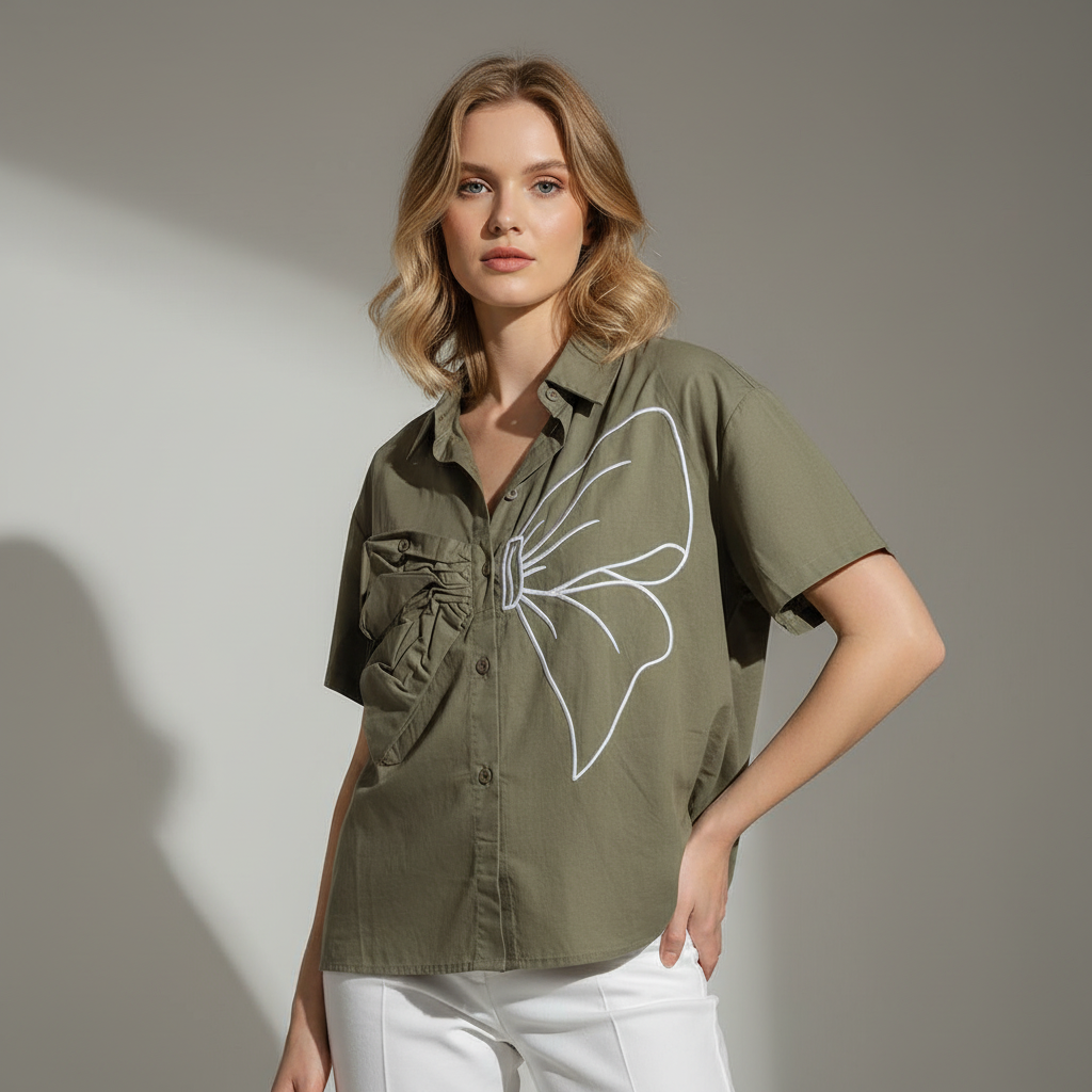 Olive Green Butterfly Shirt